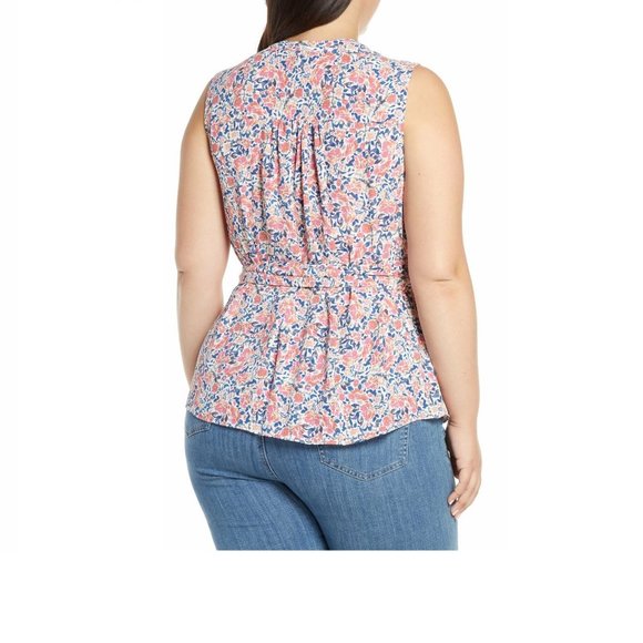 1.state Plus Size Women's Sunwashed Floral Wrap Top - Size 2X | Orange - Picture 2 of 5